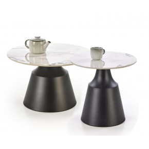 Комплект HALMAR MAGNETA (2 стола журнальных) белый мрамор/черный